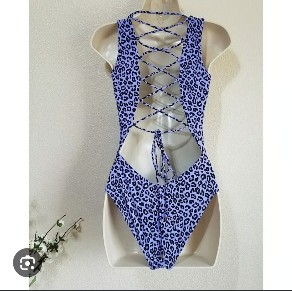 BuffBunny Sharkbite Purple Leopard One Piece Swimsuit